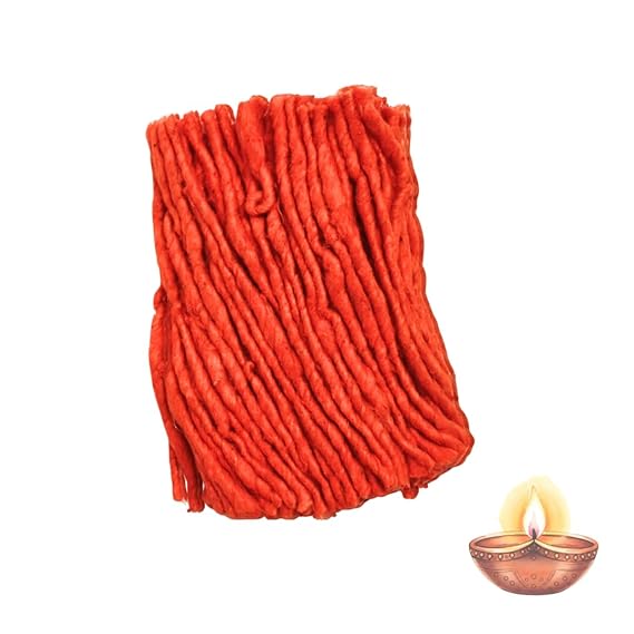 Orange Cotton Wicks for Diya Lamp – 108 Pieces | Pure Cotton Chendoor Color Wicks Thiri for Pooja, Deepam, Orange vattulu vathulu batti (Orange)