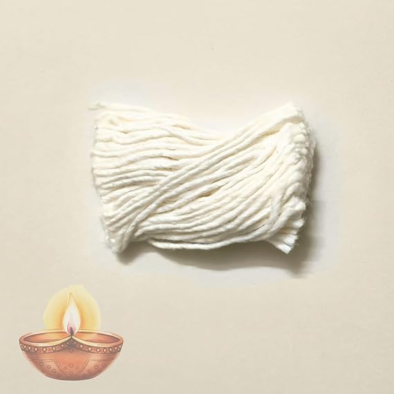 White Cotton Wicks for Diya Lamp – 108 Pieces | Thiri Diya batti for Pooja, White Cotton vattulu, deepam vathulu